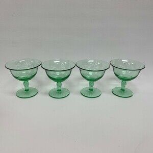 Low Sherbert Clear Light Green Footed Stemmed Glass Glasses 3 7/8" Lot of 4